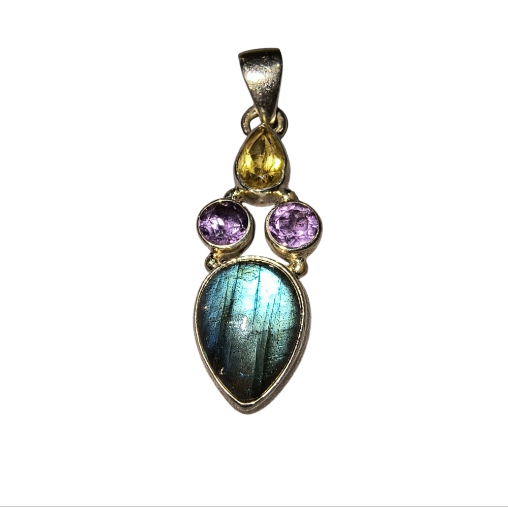 Labradorite, Amethyst, Citrine and Sterling Silver Pendant